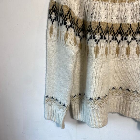 Chunky Fair Isle Turtleneck Sweater 2X‎ Nordic Knit Pullover Cream Cozy Winter - Picture 6 of 10